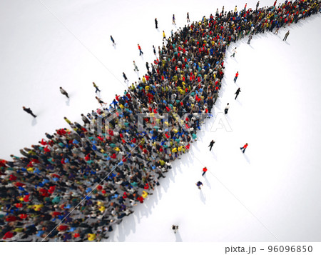 Magnifying glass on a large group of people. 3D Rendering 96096850