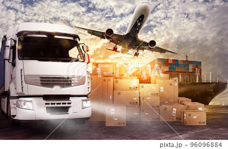 Truck, aircraft and cargo ship ready to start to deliver Truck, aircraft and cargo ship ready to start to deliver 96096884