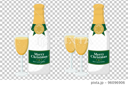 Set of Christmas champagne bottle and champagne glass _ green and white 96096906