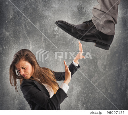 Aggressive boss with employee. Concept of overwork and mobbing 96097125