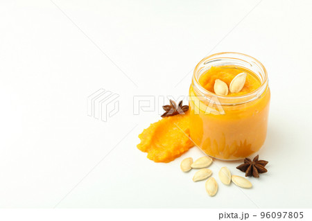 Concept of tasty food, pumpkin jam, space for text 96097805
