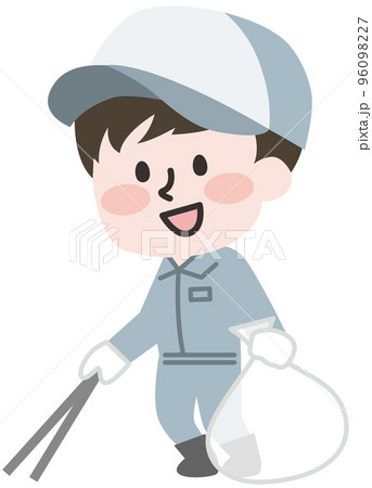 ゴミ拾いをする男性の作業員 ゴミ拾いをする男性の作業員 96098227