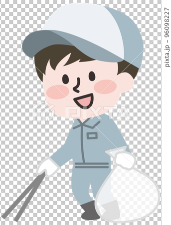 ゴミ拾いをする男性の作業員 ゴミ拾いをする男性の作業員 96098227