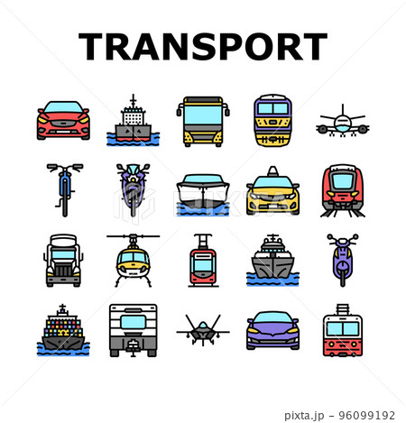 transport truck car vehicle ship icons set vector 96099192