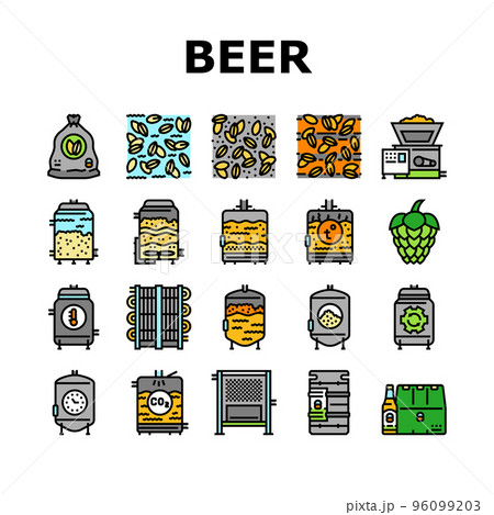 beer production brewery factory icons set vector 96099203