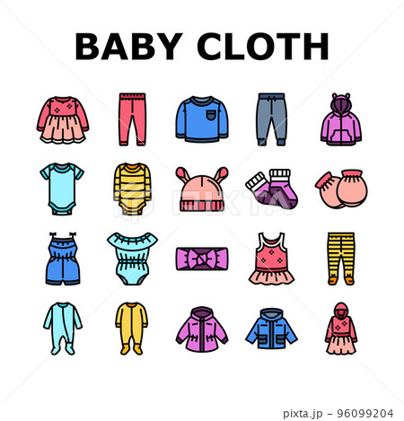 baby child infant fashion cloth icons set vector baby child infant fashion cloth icons set vector 96099204