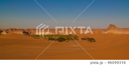 Panoramic Aerial view to Boukkou lake group of Ounianga Serir lakes at the Ennedi, Chad 96099356