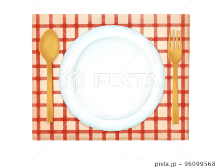 色鉛筆 水彩 手描き風 食器とランチョンマットのイラスト 色鉛筆 水彩 手描き風 食器とランチョンマットのイラスト 96099568