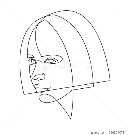 One line girl or woman portrait design. Hand drawn minimalism style vector illustration. 96099734