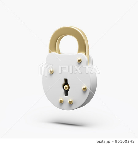 Padlock icon retro simple locked with gold parts 3d illustration on white background. minimal concept. 3d rendering Padlock icon retro simple locked with gold parts 3d illustration on white background. minimal concept. 3d rendering 96100345