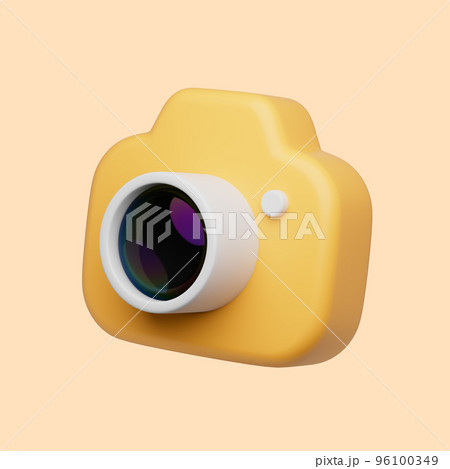 3d simple camera with lens on pastel orange background with clear shadow. Isolated hight quality 3d illustration. 96100349