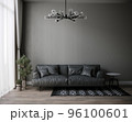 3d rendering of living room with black leather sofa 96100601