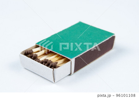 Close-up of a green matchbox isolated on white background with clipping path Close-up of a green matchbox isolated on white background with clipping path 96101108