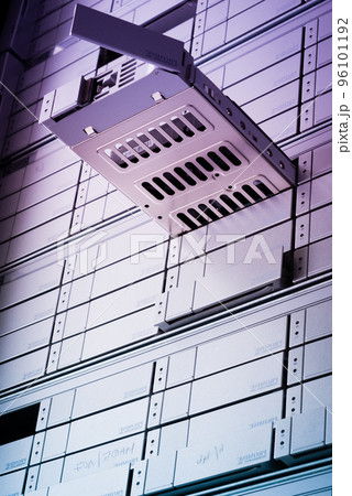 hard drive repair concept - hard disk inside tray is pulled out of internet cloud data storage array hard drive repair concept - hard disk inside tray is pulled out of internet cloud data storage array 96101192