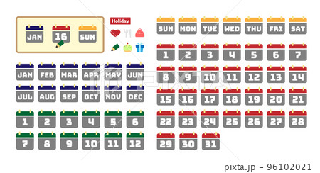 カレンダー アイコン セット 黒地に白文字 カレンダー アイコン セット 黒地に白文字 96102021