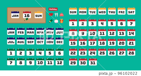 カレンダー アイコン セット　白地に黒文字 96102022