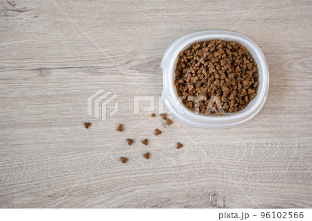 Dry food for cats and dogs. Top view. 96102566