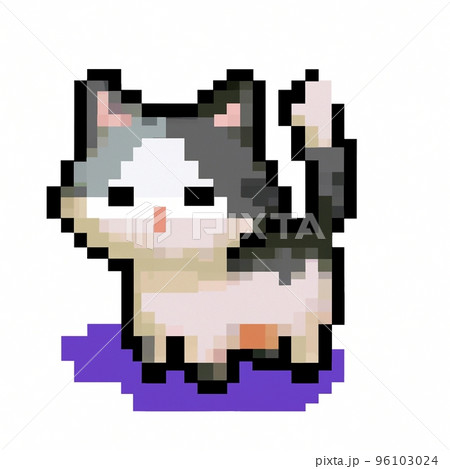 Cute kitten 8 bit pixel art illustration icon 96103024