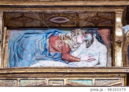 Interior of Iglesia De San Esteban, Church of St. Stephan in Burgos, Spain. 96103379