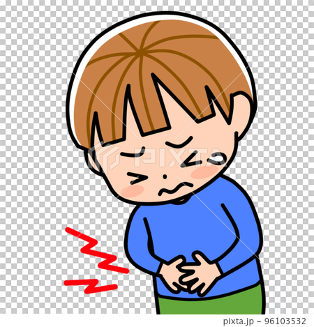 一個胃痛并且似乎很痛苦的孩子 96103532