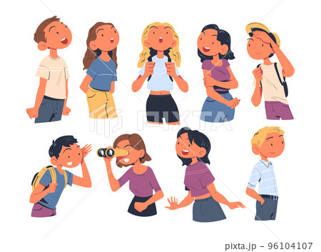 People Characters Looking Into the Distance with Curious Face Vector Set 96104107
