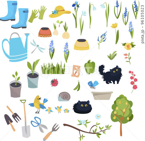 set of elements gardening, spring planting, spring flowers. Garden tools, vegetables, fruits, crops, cart, berries and other elements. set of elements gardening, spring planting, spring flowers. Garden tools, vegetables, fruits, crops, cart, berries and other elements. 96105023