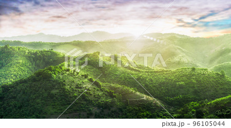 Mountain peaks sunset landscape. Sunset mountain landscape. 96105044