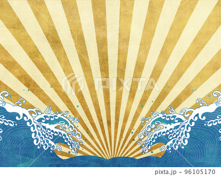 大波　金屏風風背景素材 96105170