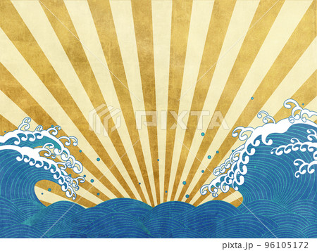 大波　金屏風風背景素材 96105172