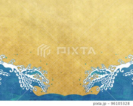 大波　金屏風風背景素材 96105328