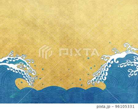 大波　金屏風風背景素材 96105331