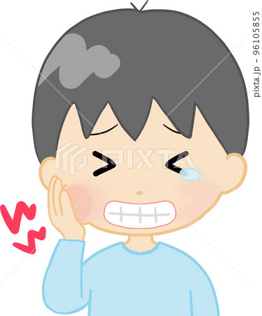 歯が痛くてほっぺをおさえる男の子 96105855