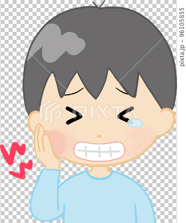 歯が痛くてほっぺをおさえる男の子 96105855