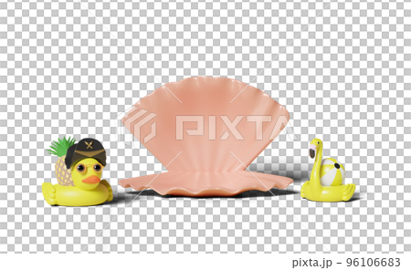 3d summer travel concept with shell,duck, flamingo 96106683
