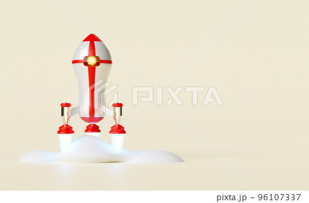 red white space ship or rocket launch in smoke isolated on beige background.start up template or business concept,3d illustration or 3d render 96107337