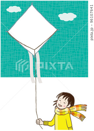 凧遊びをする少女 フレーム フォトフレーム 96107641