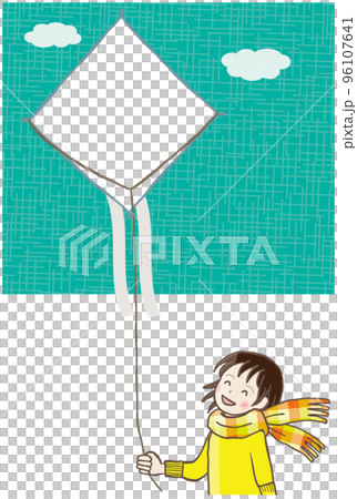 凧遊びをする少女 フレーム フォトフレーム 96107641