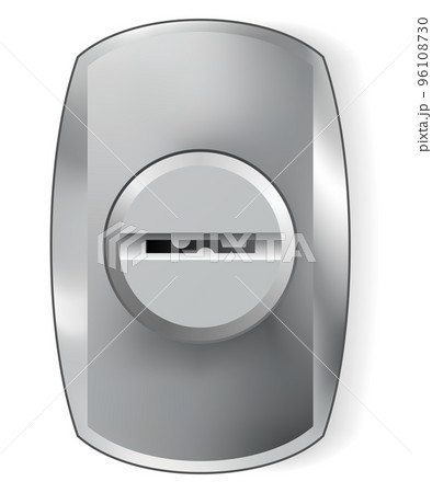 Metal or steel secure keyhole. Element for door locks, template. Realistic silver or chrome key hole mockup isolated on white background 96108730