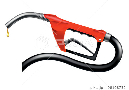 Fuel nozzle with oil drop, handle pump with hose. Vector illustration of oil dripping. Power and energy concept 96108732