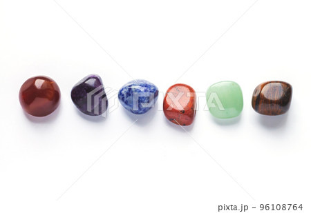 Set of healing minerals, gemstones and crystals isolated on white background 96108764