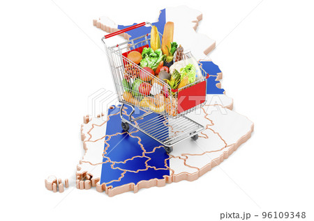 Purchasing power in Finland concept. Shopping cart with Finnish map, 3D rendering 96109348