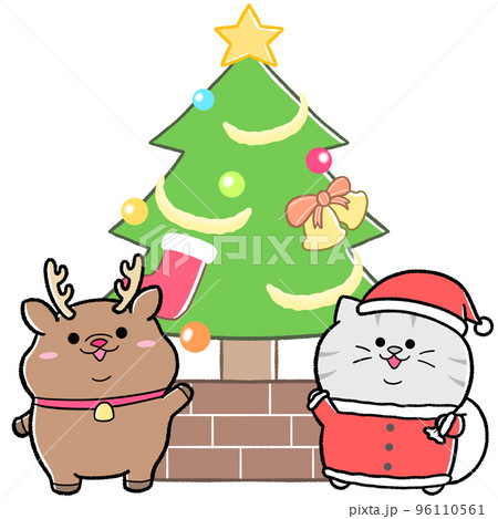 ゆるかわサバトラサンタとクリスマスツリー 96110561