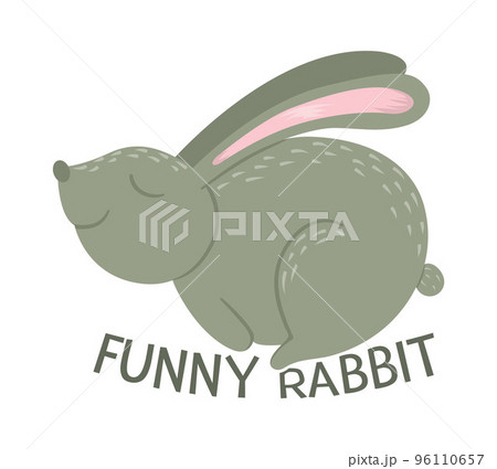 Vector cartoon style flat funny rabbit with carrot isolated on white background. Cute illustration of woodland animal. Running hare icon for children design. 96110657