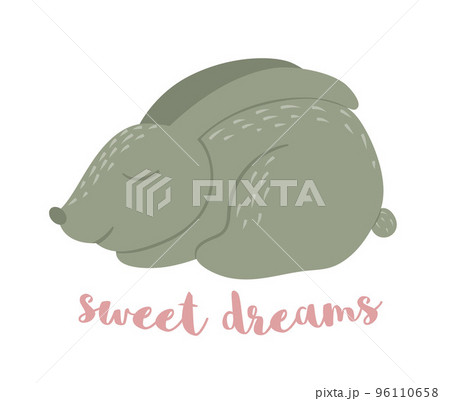 Vector cartoon style flat funny rabbit with carrot isolated on white background. Cute illustration of woodland animal. Sleeping hare icon for children design. 96110658