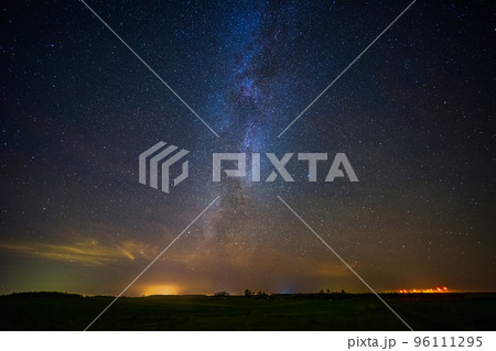 Night landscape with colorful Milky Way, autumn sky 96111295