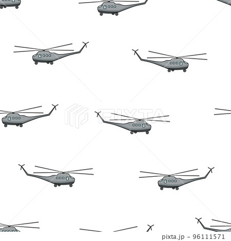Seamless Pattern Military helicopter icon doodle vector. War transport. Seamless Pattern Military helicopter icon doodle vector. War transport. 96111571