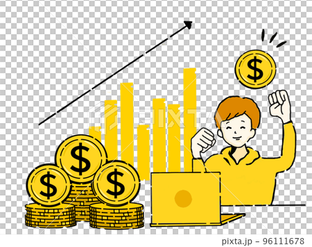 時間の経過と共に資産をドル通貨にて増やす男性 96111678