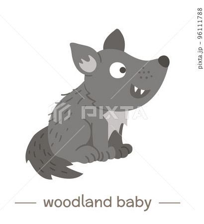 Vector hand drawn flat baby wolf. Funny woodland animal icon. Cute forest animalistic illustration for children design, print, stationery Vector hand drawn flat baby wolf. Funny woodland animal icon. Cute forest animalistic illustration for children design, print, stationery 96111788