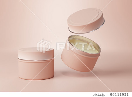 Container candle tin box mock-up on beige background, travel candle can template for branding 96111931