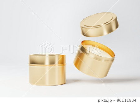 Container gold candle tin box mock-up on gray background 3D render 96111934
